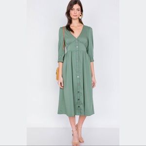 FLASH SALE
-Neck Front 3/4 Puff Sleeve  Midi Dress